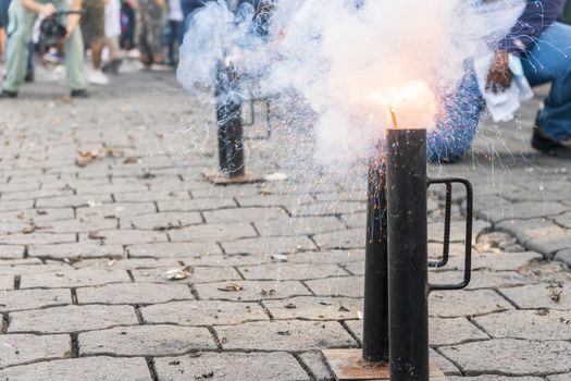 Detonation of gunpowder and fireworks in the traditional festivals of Managua, Nicaragua, Latin America