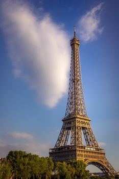 Eiffel tower view from trocadero silet corner with clouds Paris, France