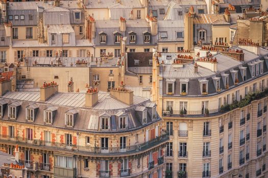 Montmartre parisian roofs details at sunrise Paris, France