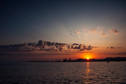 Sunset in Durres Port view. Albania 2019