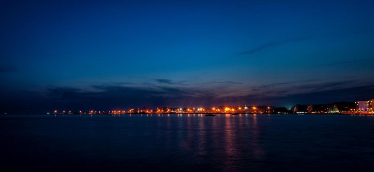 Night in Durres Port view. Albania 2019