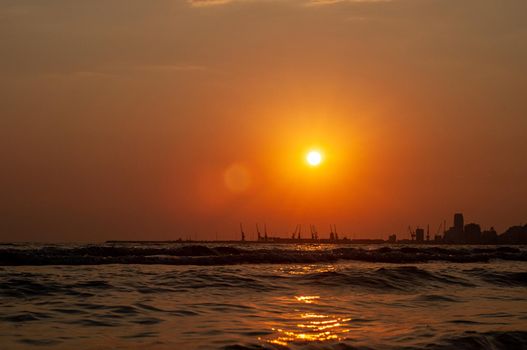 Sunset in Durres Port view. Albania 2019