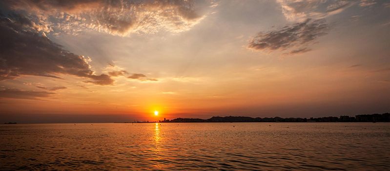 Sunset in Durres Port view. Albania 2019