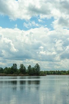 Landscape on Lake Nebrezh in Kyiv, Ukraine. June 3 2020