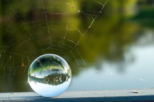 Lens ball river and grass abstract photography