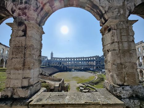 Croatia. Pula. Ruins of the best preserved Roman amphitheatre built in the first century AD during the reign of the Emperor Vespasian.