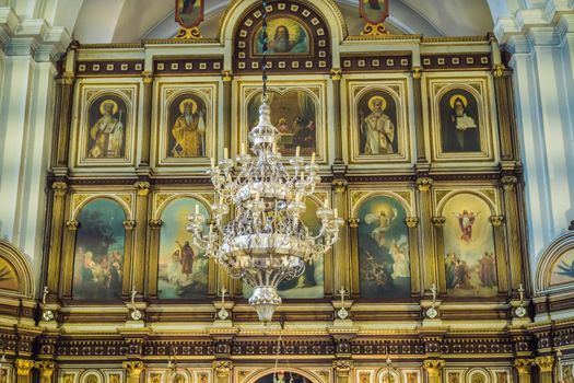 Orthodox or Christian Church inside with beautiful candles and interior.