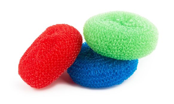 Colorful  sponges for washing dishes on a white background