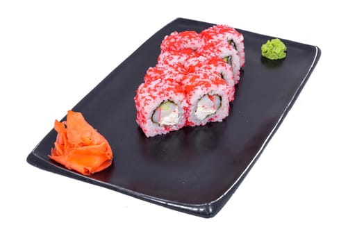 Japanese Cuisine - Sushi Roll with Shrimps and Conger, Avocado, Tobiko and Cheese. sushi rolls tempura,japanese food style