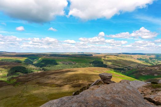 Usual rural England landscape in Yorkshire. Amazing view in the national park Peak District on a sunny day in Summer