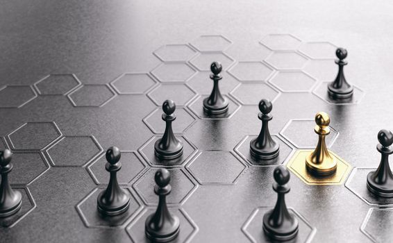 Black and golden pawns over dark background. Concept of talent staffing or recruitment of talented candidates.