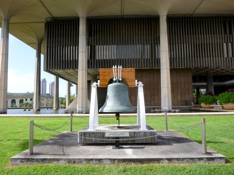 Liberty Bell in front of the Hawaii State Capitol. In 1950, the United States Department of the Treasury assisted by several private companies selected Paccard Foundry in Annecy-le-Vieux, France, to cast 55 full-sized replicas of the Liberty Bell.
