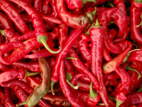 Long Hot Red Peppers for sale at Farmers Market in San Francisco.