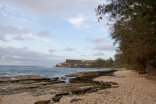 Oahu -  February 27, 2015: Rocky Beach at Turtle Bay Resort, Oahu Island North Shore, Hawaii.