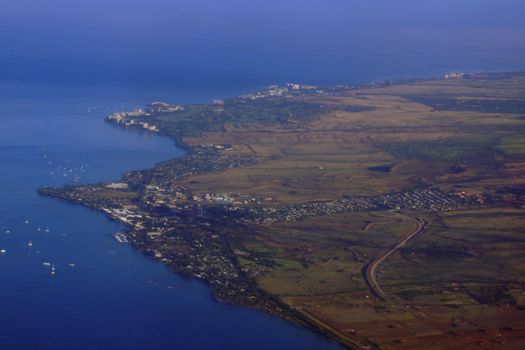 Aerial of Lahaina, Kaanapali, and Surrounding Coastline on Maui, Hawaii.