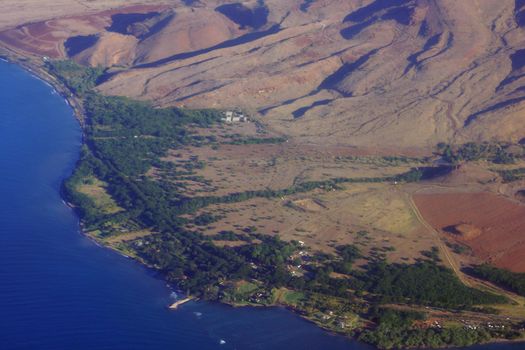 Aerial of coastline of Olowalu, Maui, Hawaii.  
Olowalu is a community on the west side of the island of Maui in the state of Hawaii. It is located about 4 miles south of Lahaina on the Honoapiʻilani Highway.                