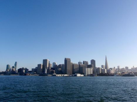 Iconic Downtown San Francisco Cityscape skyline seen from Bay.  Taken on May 17, 2009 in California.