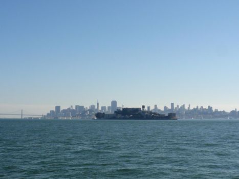 Alcatraz Island and San Francisco on a nice Day in San Francisco Bay.