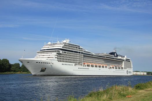 Velsen, the Netherlands, July 7th, 2014 : MSC Magnifica on North Sea Canal from Amsterdam towards the Ijmuiden locks, The Magnifica is operated by MSC since 2010 and  293.8 metres (964 ft) long.