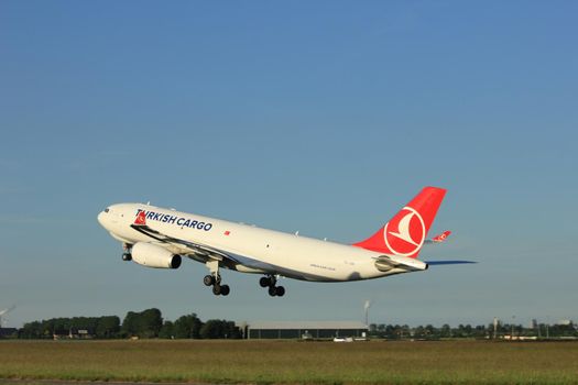 Amsterdam, the Netherlands  - June 1st, 2017: TC-JOV Turkish Airlines Airbus A330-200F taking off from Polderbaan Runway Amsterdam Airport Schiphol