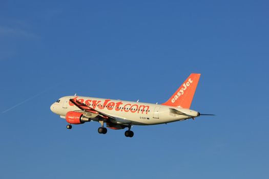 Amsterdam, the Netherlands  - June 1st, 2017: G-EZIY easyJet Airbus A319 taking off from Polderbaan Runway Amsterdam Airport Schiphol