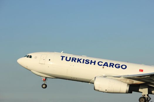 Amsterdam, the Netherlands  - June 1st, 2017: TC-JOV Turkish Airlines Airbus A330-200F taking off from Polderbaan Runway Amsterdam Airport Schiphol