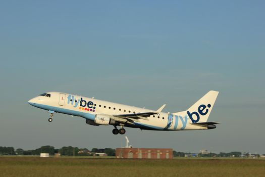 Amsterdam, the Netherlands  - June 1st, 2017: G-FBJI Flybe Embraer ERJ-175 taking off from Polderbaan Runway Amsterdam Airport Schiphol