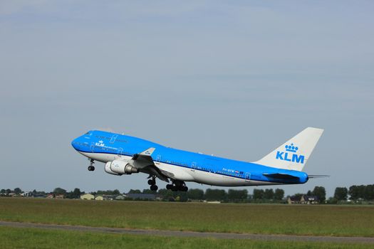 Amsterdam, the Netherlands  -  June 2nd, 2017: PH-BFW KLM Royal Dutch Airlines Boeing 747-400M taking off from Polderbaan Runway Amsterdam Airport Schiphol