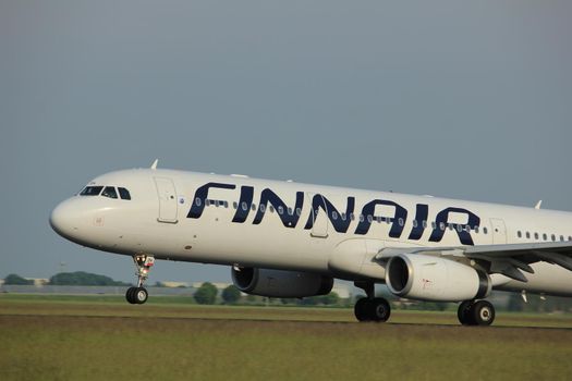 Amsterdam, the Netherlands  -  June 2nd, 2017: OH-LZH Finnair Airbus A321 taking off from Polderbaan Runway Amsterdam Airport Schiphol