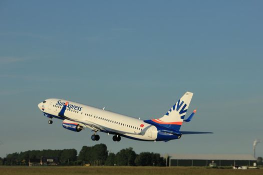 Amsterdam, the Netherlands  - June 1st, 2017: TC-SOC SunExpress Boeing 737-800 taking off from Polderbaan Runway Amsterdam Airport Schiphol