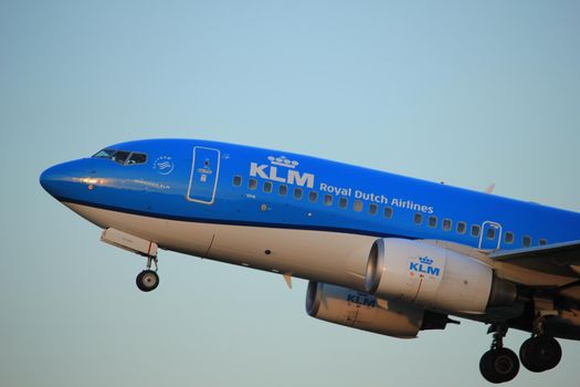 Amsterdam, the Netherlands  - June 1st, 2017: PH-BGI KLM Royal Dutch Airlines Boeing 737-700 taking off from Polderbaan Runway Amsterdam Airport Schiphol