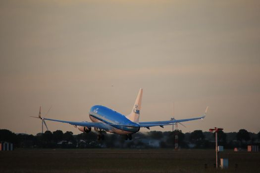 Amsterdam, the Netherlands  - June 1st, 2017: PH-BGX KLM Royal Dutch Airlines Boeing 737 taking off from Polderbaan Runway Amsterdam Airport Schiphol