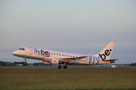 Amsterdam, the Netherlands  - June 1st, 2017: G-FBJA Flybe Embraer ERJ-175STD taking off from Polderbaan Runway Amsterdam Airport Schiphol