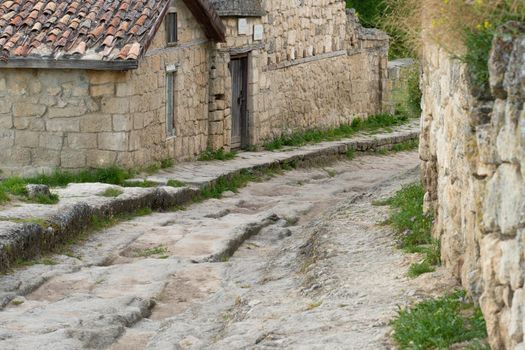 Ancient city bakhchisaray cave chufut road crimea medieval kale monument, for sunny blue from tourism from rock tree, mountain bakhchisarai. Defensive outdoors crimean,