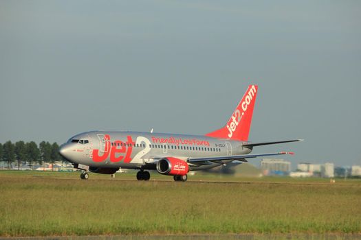 Amsterdam, the Netherlands  - June 1st, 2017: G-CELY Jet2 Boeing 737-300 taking off from Polderbaan Runway Amsterdam Airport Schiphol