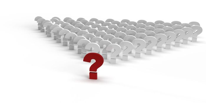 3d render of a row of red capital question marks on a white background