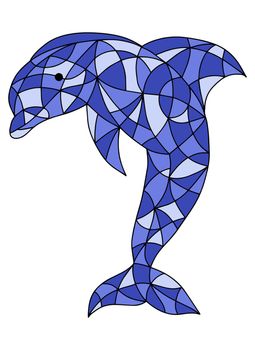 Colored Illustration in stained glass style with abstract Dolphin. Image for Print, Batik and Window.