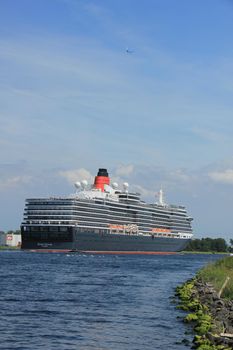 Velsen, The Netherlands - June 5th 2017: Queen Victoria, Cunard on North Sea Channel towards Amsterdam