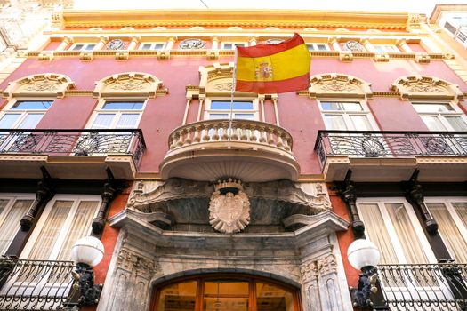 Cartagena, Murcia, Spain- July 17, 2022: Emblematic and impressive building of Casino de Cartagena 18th century and modernist style