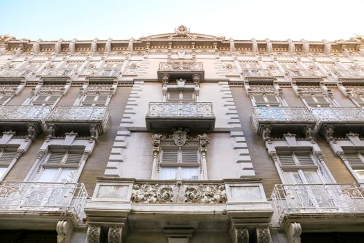 Cartagena, Murcia, Spain- July 17, 2022: Beautiful Modernist House facade in the center of town in Cartagena city