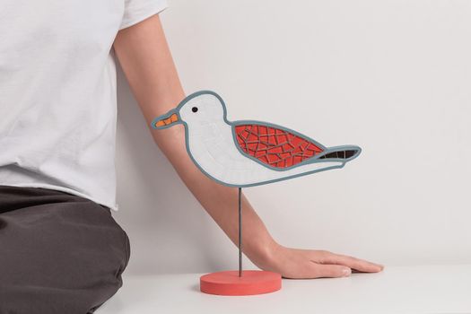 Mosaic bird, seagull. Decoration handmade. Interesting idea. In the hands of the master