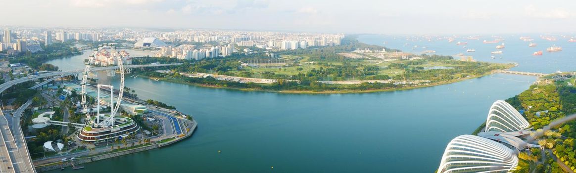 Singapore june 11 , 2022: Aerial view of singapore flyer in day .