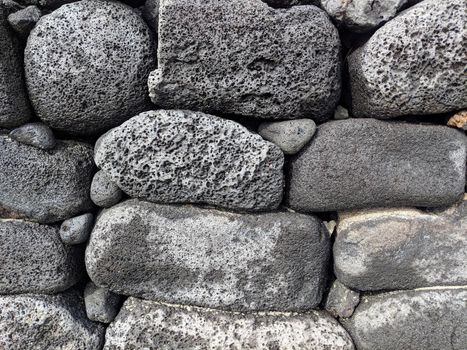 Close-up of a Old lava stone wall on the Big Island Hawaii.