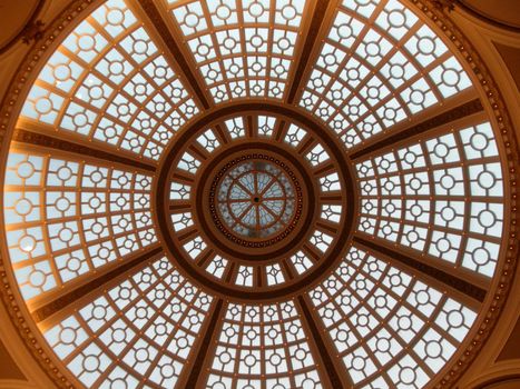 San Francisco - June 15, 2010: Looking upward at the inside of the Old Emporium dome in San Francisco, California.  It is a 102-foot-wide skylit dome built in 1908.