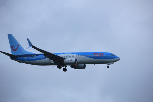 Amsterdam, the Netherlands - June 22nd 2017: PH-TFA TUI Airlines Netherlands Boeing 737-800 approaching Polderbaan runway at Schiphol Amsterdam Airport, the Netherlands