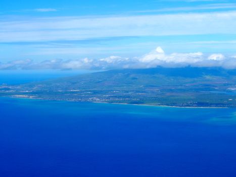 Aerial of West Oahu, Clouds, and Ocean on a beautiful day.