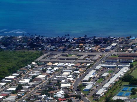 Oahu - April 11, 2018: Aerial of Ewa Villa Estates, Ewa Beach and Surrounding Community on Oahu, Hawaii.