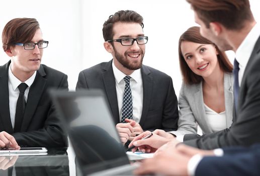 background image of businessman at Desk.