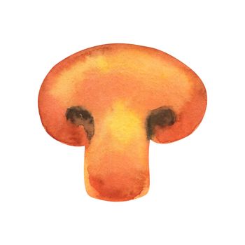piece of fried champignon. Watercolor illustration of mushroom isolated on white background.