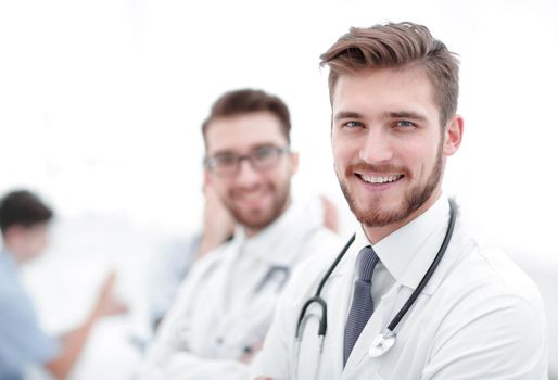 Portrait of friendly male doctor smiling.photo with copy space